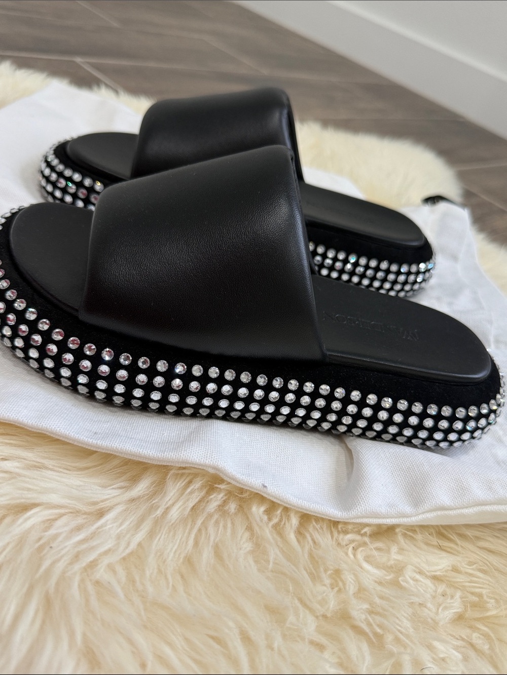 JW Anderson 100% Lambskin Crystal-Trim Slide Sandals